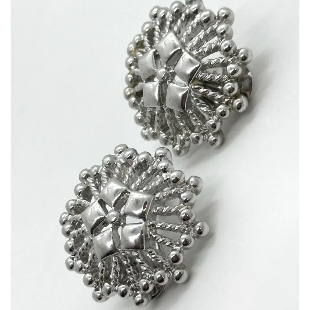 Monet Silver Tone Clip On Flower Earrings